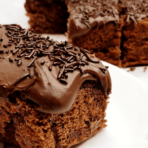 chocolate school cake with icing and sprinkles