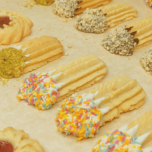 butter cookies dipped in chocolate