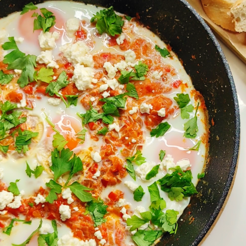 shakshuka with feta and parsley